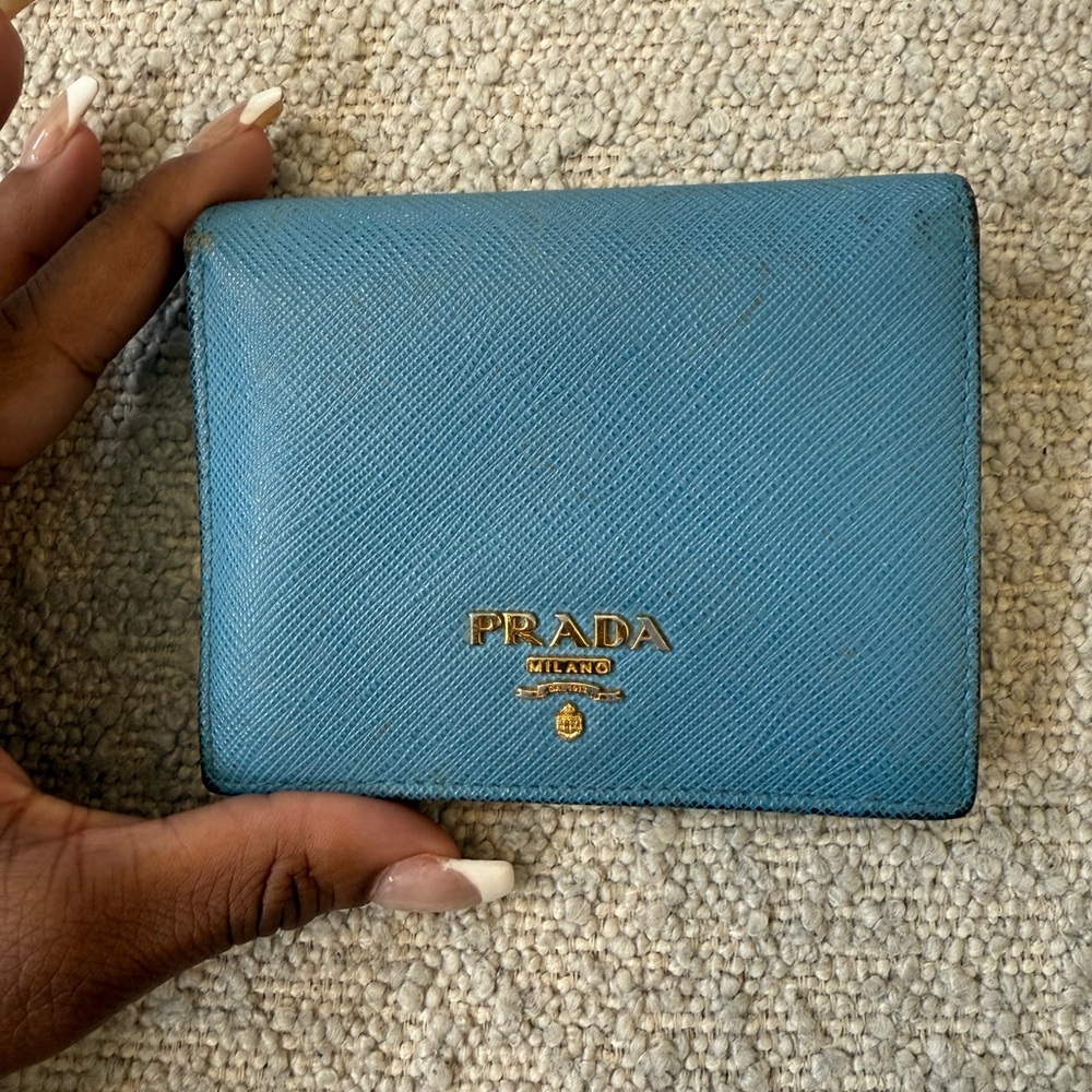 Prada Sky Blue Wallet with Gold Logo